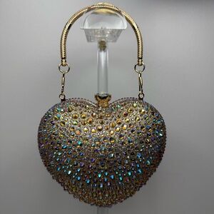 Ramla Amour iredescent AB Rhinestone Heart Clutch Evening Bag  $189 New